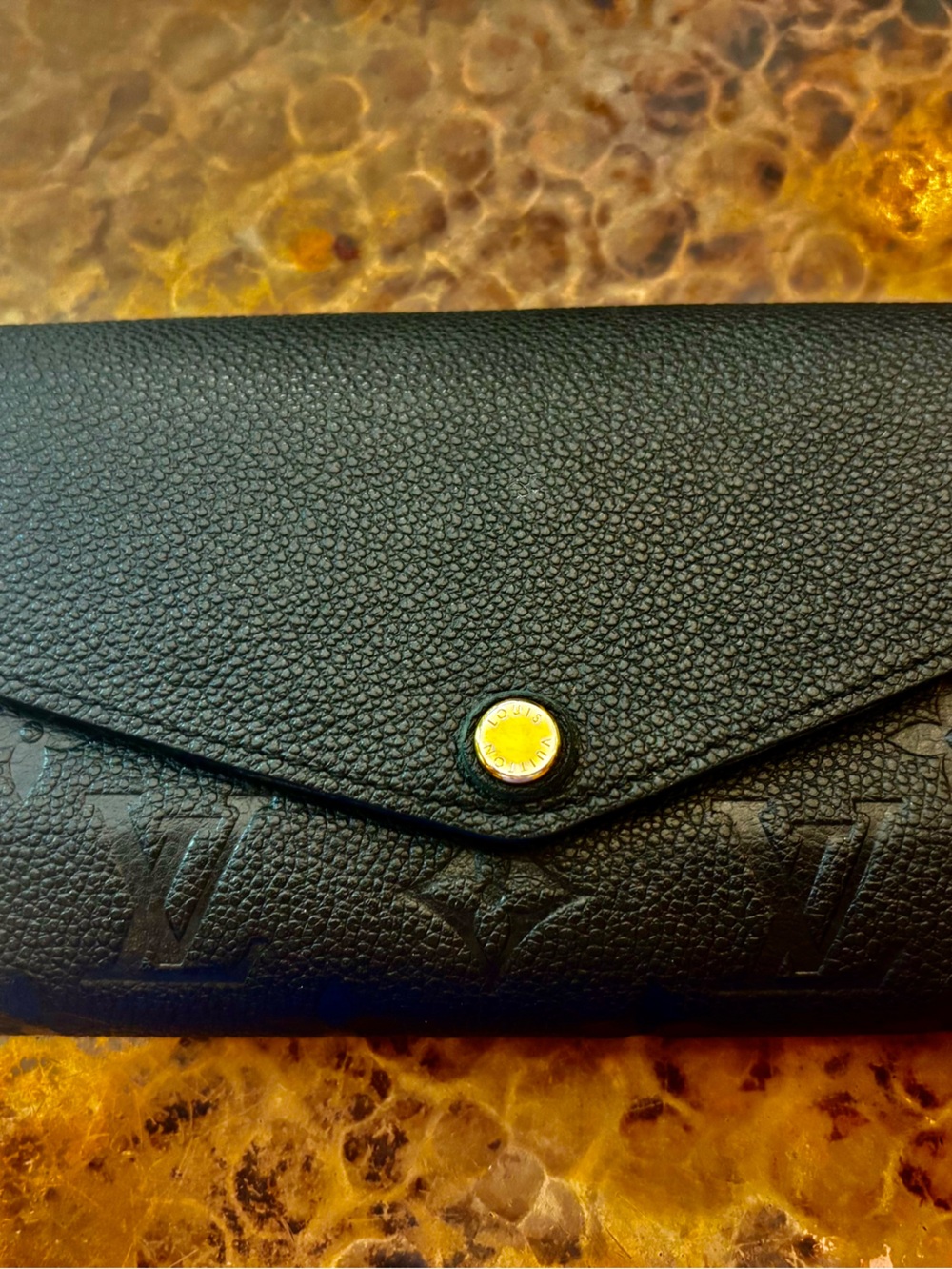 Louis Vuitton Black Monogram Envelope Wallet with Gold-Tone Button